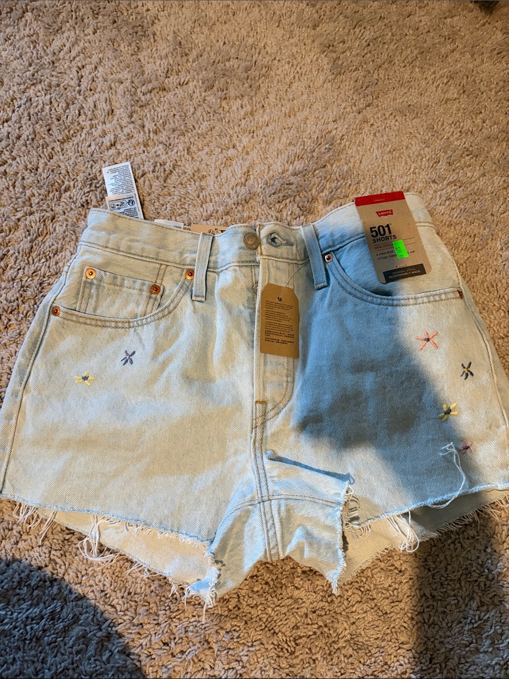 Levi's Light Wash Denim Shorts with Multicolor Embroidery